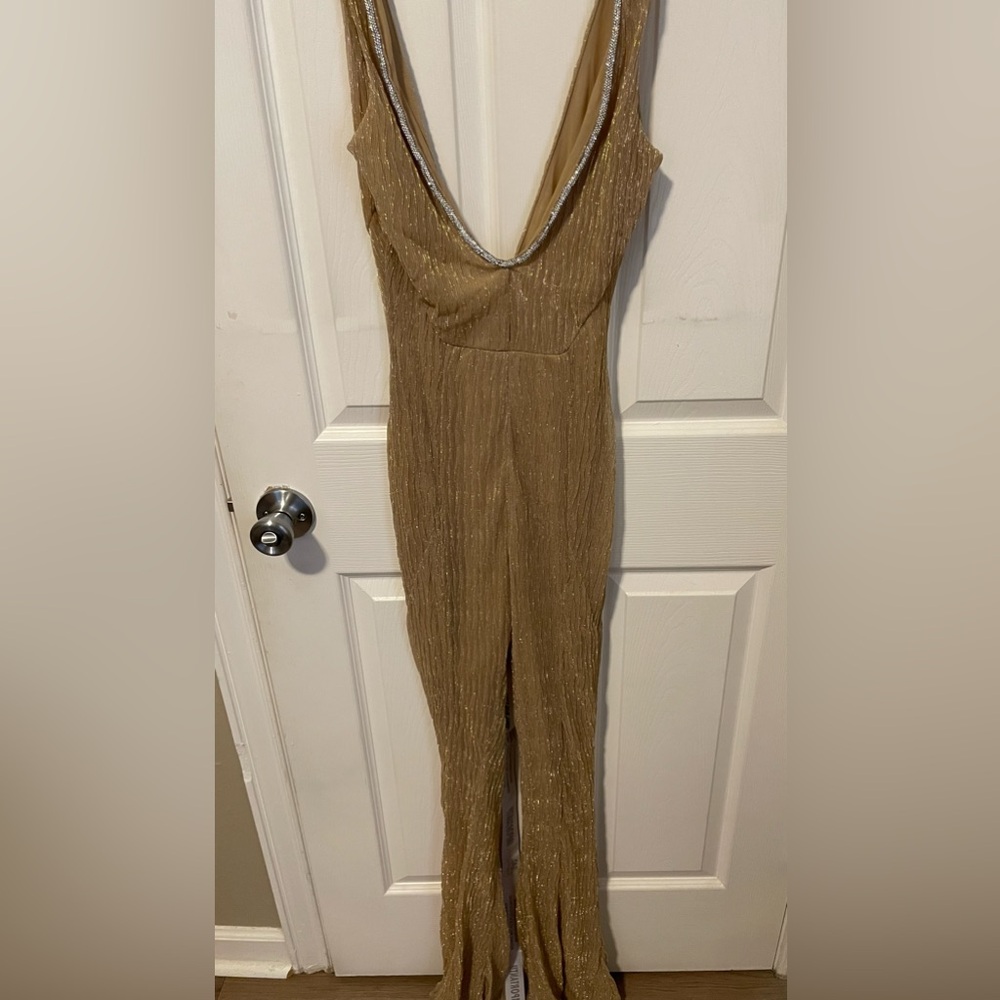 Gold and Rhinestone Formal Jumpsuit (Bad Club Society)